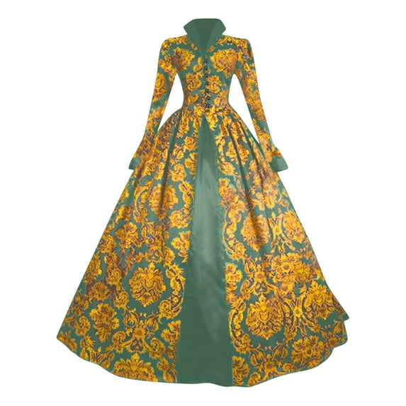 cocolona Womens Medieval Gothic Court Vintage Lapel Long Dress Halloween Corset Dress