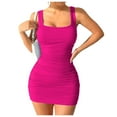 thumbnail image 1 of cocolona Womens Mini Bodycon Dress Summer Square Neck Knit Camisole Slim Sundress, 1 of 7