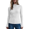 thumbnail image 1 of cocolona Womens Mock Neck Thin Sweater Solid Color Flare Sleeve Trendy Slim Basic Layer Sweater Ribbed Knit Fall Tops, 1 of 7
