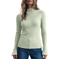 thumbnail image 1 of cocolona Womens Mock Neck Thin Sweater Solid Color Flare Sleeve Trendy Slim Basic Layer Sweater Ribbed Knit Fall Tops, 1 of 7