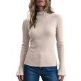 thumbnail image 1 of cocolona Womens Mock Neck Thin Sweater Solid Color Flare Sleeve Trendy Slim Basic Layer Sweater Ribbed Knit Fall Tops, 1 of 7