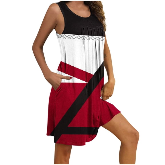 cocolona Womens Nightgown with Pockets Round Neck Sleeveless Sleepwear Pleated Front Nightshirt Summer Fashion Casual Color Block Sundress