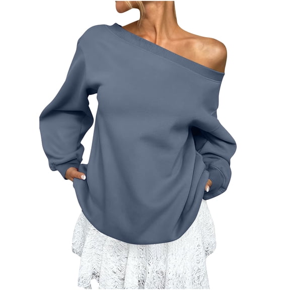 cocolona Womens Off the Shoulder Sweatshirts Fall Winter Long Sleeve Oversized Shirts Fashion Casual Solid Color Pullover Tops Blouses