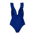 thumbnail image 1 of cocolona Womens One Piece Swimsuit Fashion Sexy Ruffle V Neck Bathing Suits Adjustable Backless Tie Swimwear, 1 of 5