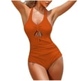 thumbnail image 1 of cocolona Womens One Piece Swimsuits with Built in Bra Sexy Halter Tie V Neck Backless Bathing Suits Solid Color Slim Swimwear, 1 of 5