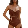 thumbnail image 1 of cocolona Womens One Piece Swimsuits with Built in Bra Sexy V Neck Backless Strap Mesh Bathing Suits Solid Color Slim Pleated Swimwear, 1 of 3