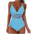 thumbnail image 1 of cocolona Womens One Piece Tummy Control Swimsuits Summer Solid Color V Neck Mesh Patchwork Bathing Suit, 1 of 6