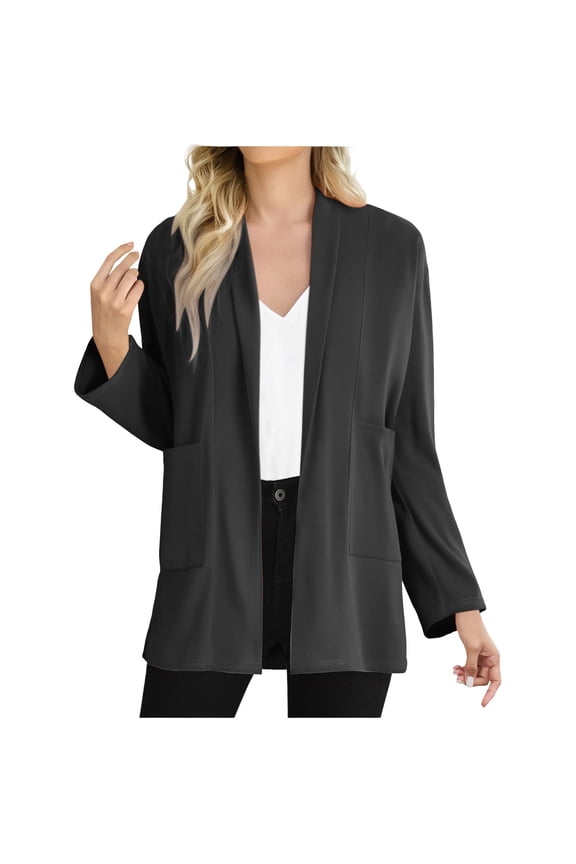 Womens Open Front Lightweight Long Sleeve Cardigan Fall Casual Loose Solid Color Outwear Coat with Pockets