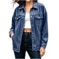 thumbnail image 1 of cocolona Womens Oversized Denim Jacket Long Sleeve Button Down Classic Jean Jacket Loose Fit Trucker Coat, 1 of 7