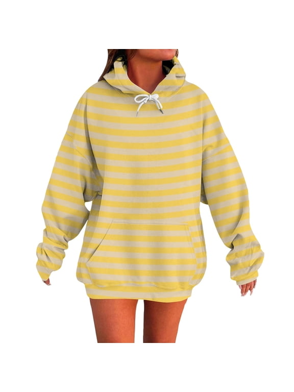 Womens Oversized Hoodies Fall Long Sleeve Drawstring Hooded Sweatshirts Fashion Casual Striped Print Pullover Tops with Pockets