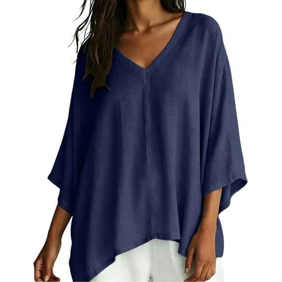 cocolona Womens Oversized Shirts for Women 3/4 Sleeve V Neck Loose Flowy Blouses Casual Basic Solid Color Tops