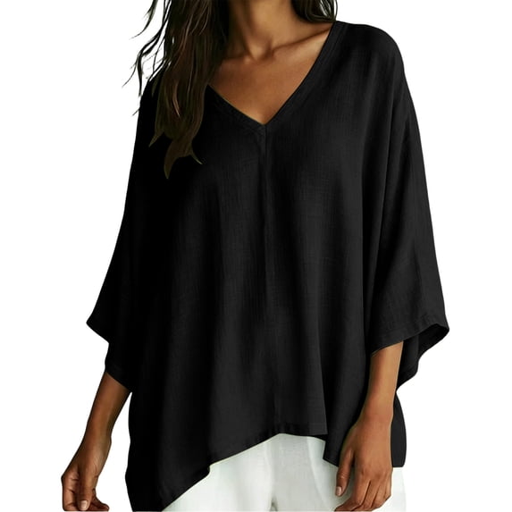 cocolona Womens Oversized Shirts for Women 3/4 Sleeve V Neck Loose Flowy Blouses Casual Basic Solid Color Tops