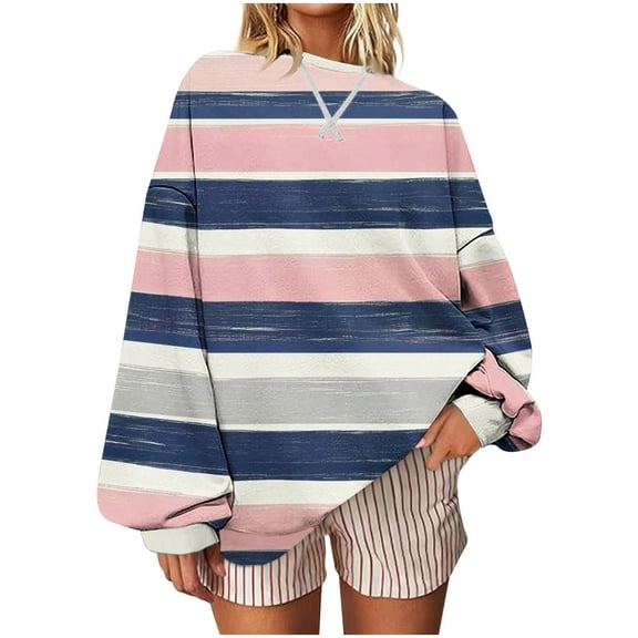 cocolona Womens Oversized Sweatshirts Crewneck Long Sleeve Shirts Fashion Casual Striped Print Pullover Tops