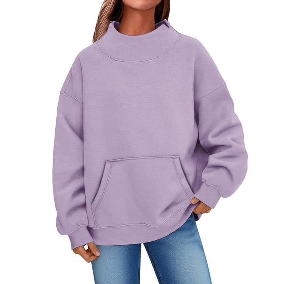 cocolona Womens Oversized Sweatshirts Fall Long Sleeve Stand Collar Shirts Fashion Solid Color Pullover Tops Casual Blouses with Pocket
