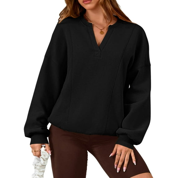 cocolona Womens Oversized Sweatshirts V Neck Long Sleeve Shirts Fall Fashion Solid Pullover Tops Dressy Casual Blouses