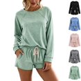 thumbnail image 1 of cocolona Womens Pajamas Set Casual Long Sleeve Tops with Drawstring Shorts Matching Outfits Set Breathable Lounge Sleepwear, 1 of 8