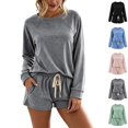 thumbnail image 1 of cocolona Womens Pajamas Set Casual Long Sleeve Tops with Drawstring Shorts Matching Outfits Set Breathable Lounge Sleepwear, 1 of 8