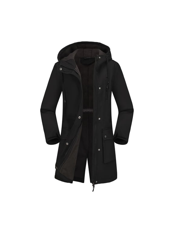 Womens Parka Winter Long Fleece Coats Waterproof Windproof Long Sleeve Zipper Hooded Jacket Thickened Warm Outwear with Pockets