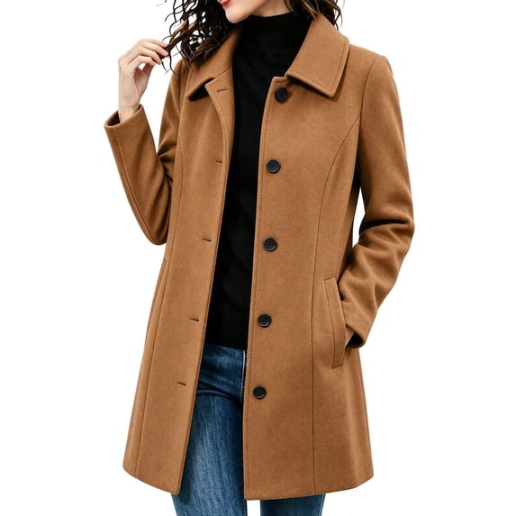 cocolona Womens Pea Coat Business Casual Notch Lapel Button Down Lined Slim Overcoat Winter Trendy Outerwear