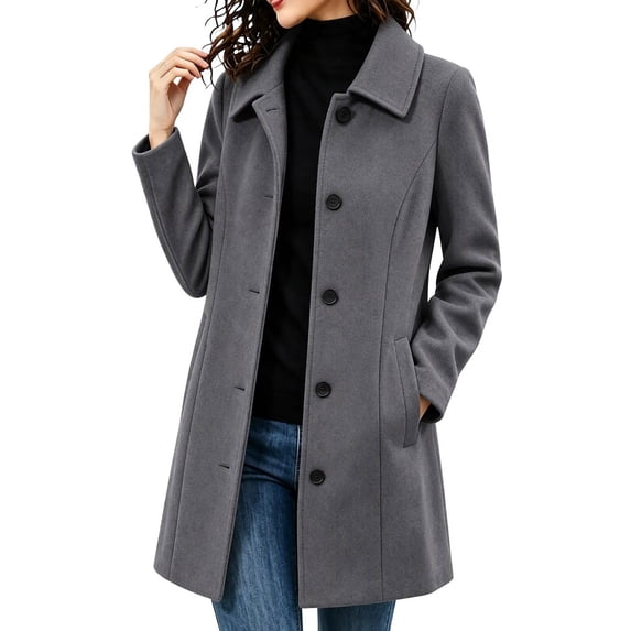 cocolona Womens Pea Coat Business Casual Notch Lapel Button Down Lined Slim Overcoat Winter Trendy Outerwear