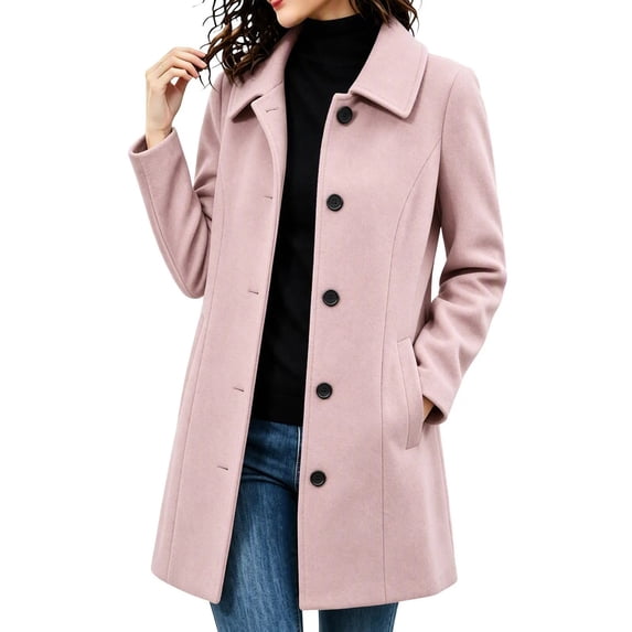 cocolona Womens Pea Coat Business Casual Notch Lapel Button Down Lined Slim Overcoat Winter Trendy Outerwear
