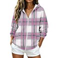 thumbnail image 1 of cocolona Womens Plaid Hoodies Casual Long Sleeve Zipper Vintage Sweatshirts Hooded Drawstring Fall Trendy Outfits, 1 of 7