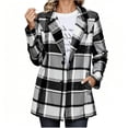 thumbnail image 1 of cocolona Womens Plaid Shacket Fall Flannel Jacket Winter Long Sleeve Button Lapel Wool Coats Business Casual Office Suit Jacket Blazer, 1 of 6