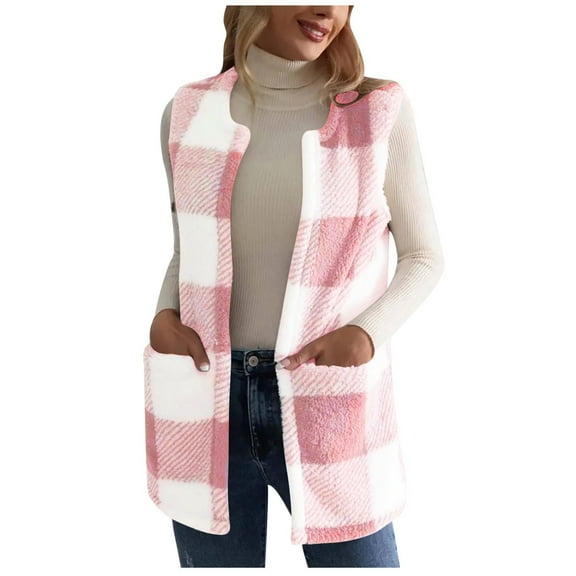 cocolona Womens Plaid Sweater Cardigan Fuzzy Vest Fleece Warm Sleeveless Jacket Coat Fall Winter Clothes Outfits