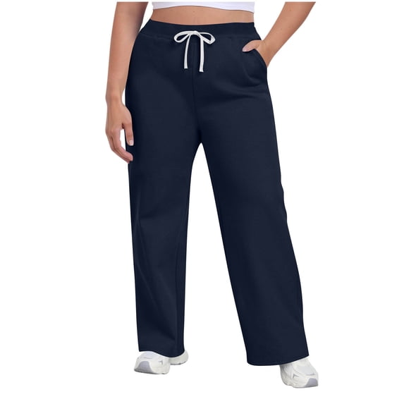 cocolona Womens Plus Size Athletic Pants Elastic Waist Drawstring Wide Leg Travel Lounge Pants with Pockets