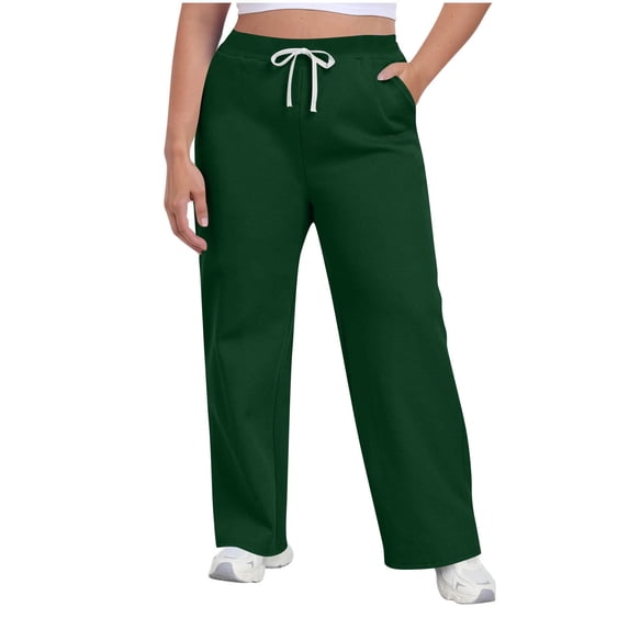 cocolona Womens Plus Size Athletic Pants Elastic Waist Drawstring Wide Leg Travel Lounge Pants with Pockets