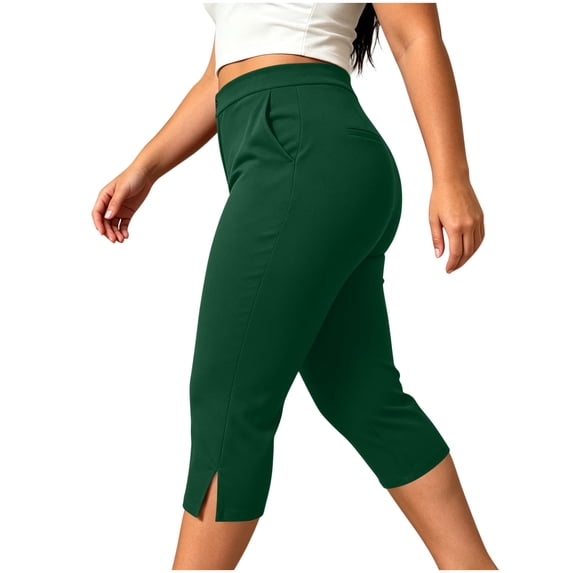 cocolona Womens Plus Size Capri Yoga Leggings Elastic Waist Splited Leg Gym Workout Running Cropped Pants with Pockets