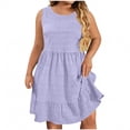 thumbnail image 1 of cocolona Womens Plus Size Dresses Summer Crew Neck Sleeveless Tiered Flowy Mini Dress Vacation Beach Sundress, 1 of 6