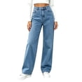 thumbnail image 1 of cocolona Womens Plus Size High Waist Jean Pants Elastic Waist Straight Wide Leg Denim Pants with Pockets, 1 of 4