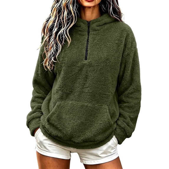 cocolona Womens Plus Size Hoodies Long Sleeve Half Zip Pullover Fuzzy Sweatshirts Fall Winter Warm Fleece Lined Tops