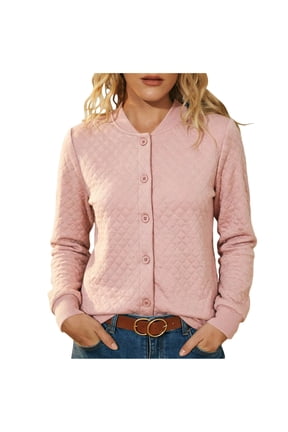 Womens Plus Size Jacket Long Sleeve Button Down LightWeight Padded Outerwear Casual Loose Base Layer Fall Winter Tops