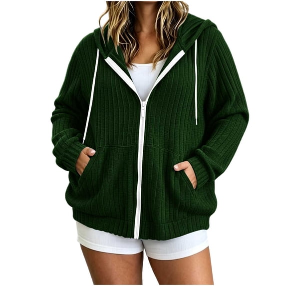cocolona Womens Plus Size Knit Cardigan Oversized Long Sleeve Hooded Drawstring Jacket Solid Color Casual Zipper Fall Tops