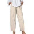 thumbnail image 1 of cocolona Womens Plus Size Linen Pants Elastic Waist Drawstring Straight Leg Pants Casual Loose Cropped Pants Beach Vacation Clothes, 1 of 7