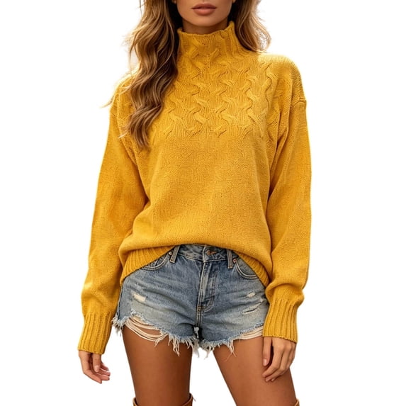 cocolona Womens Plus Size Mock Neck Sweater Fall Warm Long Sleeve Pullover Loose Knit Tops