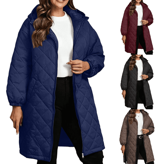 cocolona Womens Plus Size Puffer Jacket Oversized Long Sleeve Hooded Zipper Quilted Long Coat Winter Snow Warm LightWeight Outerwear