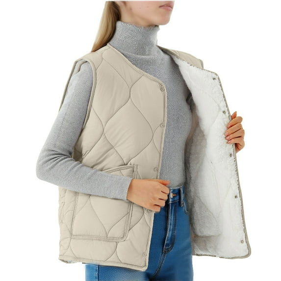 cocolona Womens Plus Size Puffer Vest Casual Sleeveless Down Jacket Fleece Quilted Vest Winter Fashion Solid Color Coats Outwear