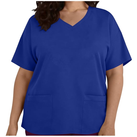 cocolona Womens Plus Size Scrubs Tops Solid Color V Neck Short Sleeve Workwear Uniform T-shirts with Pockets