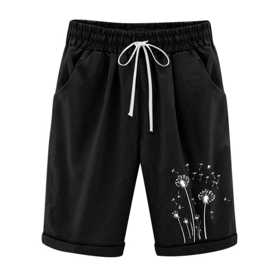 cocolona Womens Plus Size Summer Cotton Linen Shorts Elastic Waist Drawstring Floral Print Lounge Shorts Beach Casual Shorts