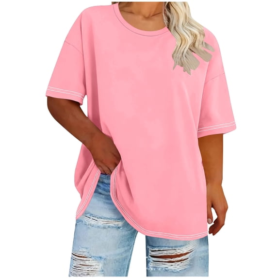 cocolona Womens Plus Size Summer Tops Crew Neck Oversized T-shirts Fashion Casual Solid Color Blouses Short Sleeve Basic Tees