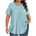 thumbnail image 1 of cocolona Womens Plus Size Summer Tops Crew Neck Short Sleeve Front Pleated T-shirts Casual Loose Polka Print Tees Blouse, 1 of 6