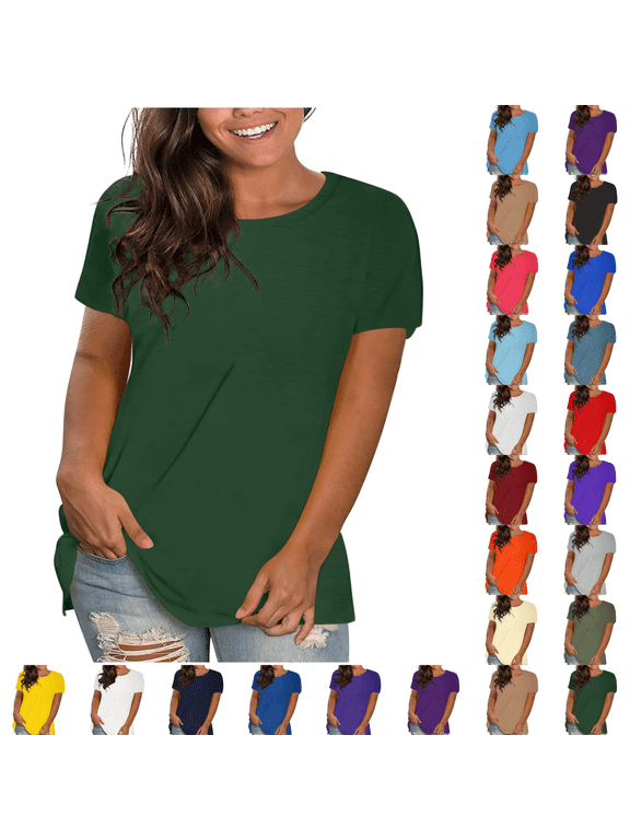 Womens Plus Size Summer Tops Crew Neck Short Sleeve Lightweight T-shirts Casual Loose Solid Color Tees Blouse