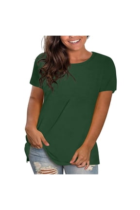 Womens Plus Size Summer Tops Crew Neck Short Sleeve Lightweight T-shirts Casual Loose Solid Color Tees Blouse
