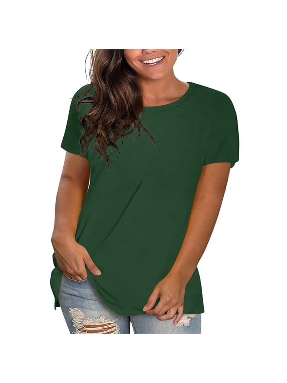Womens Plus Size Summer Tops Crew Neck Short Sleeve Lightweight T-shirts Casual Loose Solid Color Tees Blouse