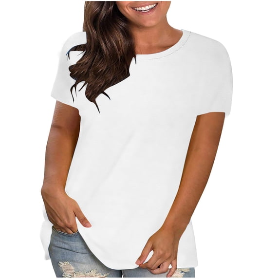 cocolona Womens Plus Size Summer Tops Crew Neck Short Sleeve Lightweight T-shirts Casual Loose Solid Color Tees Blouse