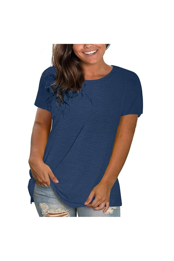 Womens Plus Size Summer Tops Short Sleeve Crew Neck T-shirts Fashion Casual Loose Blouses Basic Tees