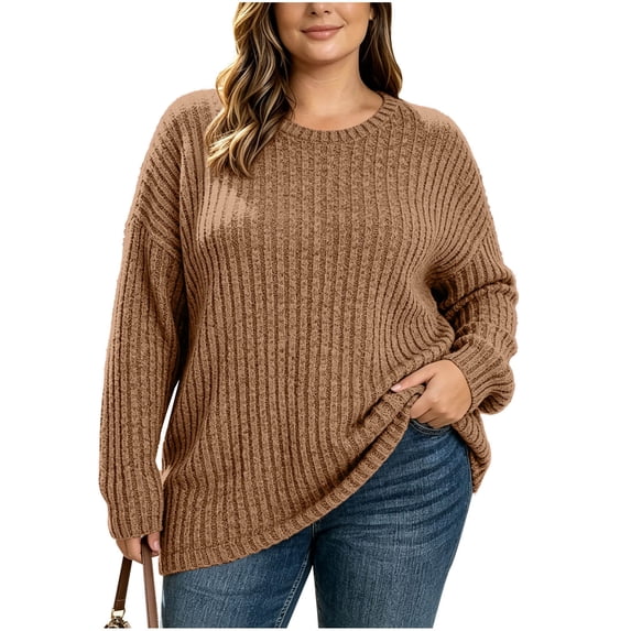 cocolona Womens Plus Size Sweaters Oversized Crew Neck Long Sleeve Ribbed Shirts Casual Fall LightWeight Tops